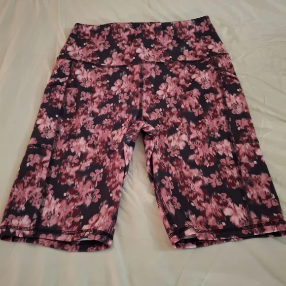 Brisos Floral Pink Women's Athletic Legging Shorts - Picture 2 of 7